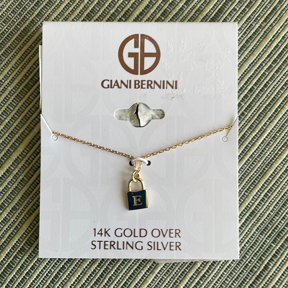 ❤️ NWT Initial ‘E’ Padlock 16”+2” Pendant Necklace 14K Gold over Sterling Silver